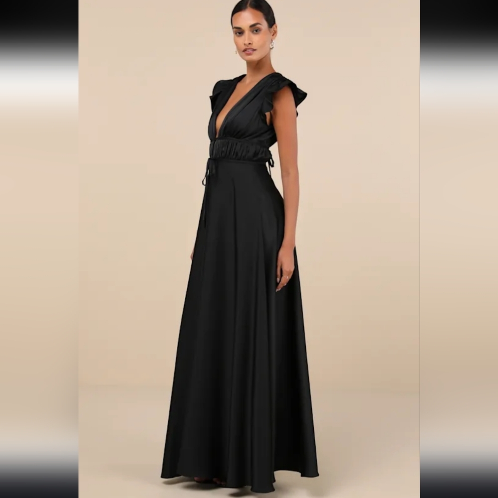 Lulus Black Satin Maxi Dress L - Picture 4 of 6